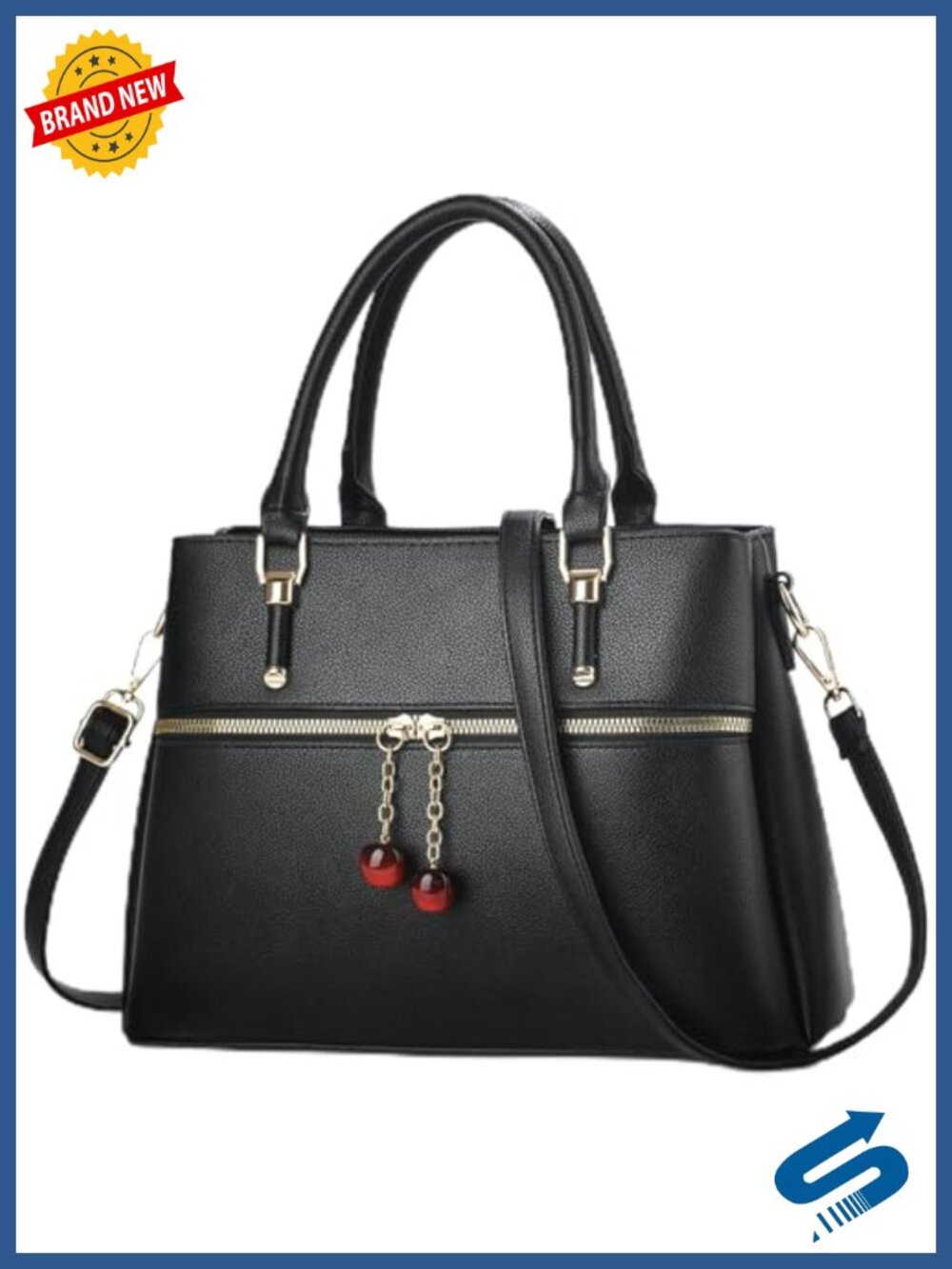 Faux Leather Satchel Handbag with 3 Zip Compartments - Tote Crossbody